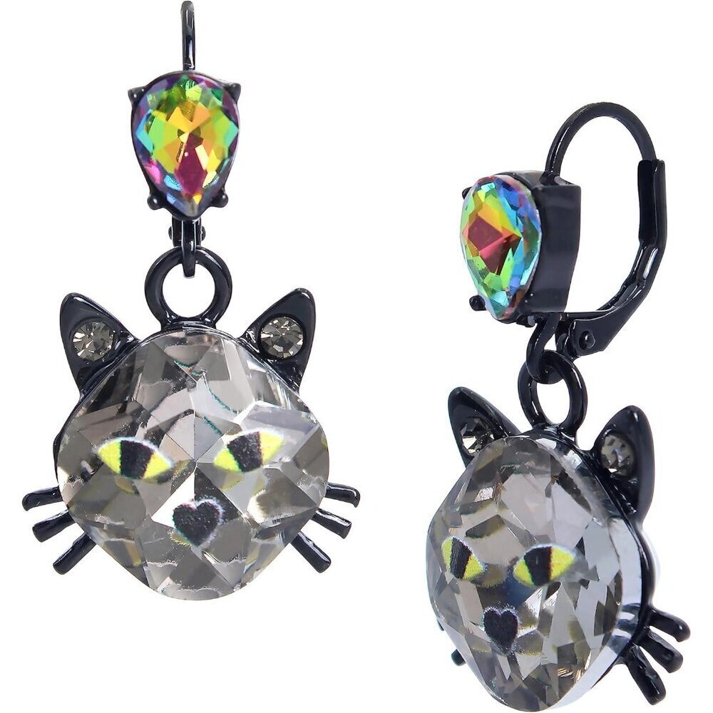 Women's Halloween Drop Earrings Black Diamond Cat Iridescent Gift